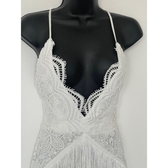 I saw it first party fun flirty mini dress fringing hi low size 4 white flapper - Picture 2 of 7